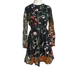 Milumia‎ Floral Embroidered Sheer Mesh Colorful Party Dress Sz. S